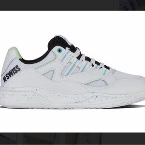 K-Swiss White and Black Sneakers with Blue Speckled Sole